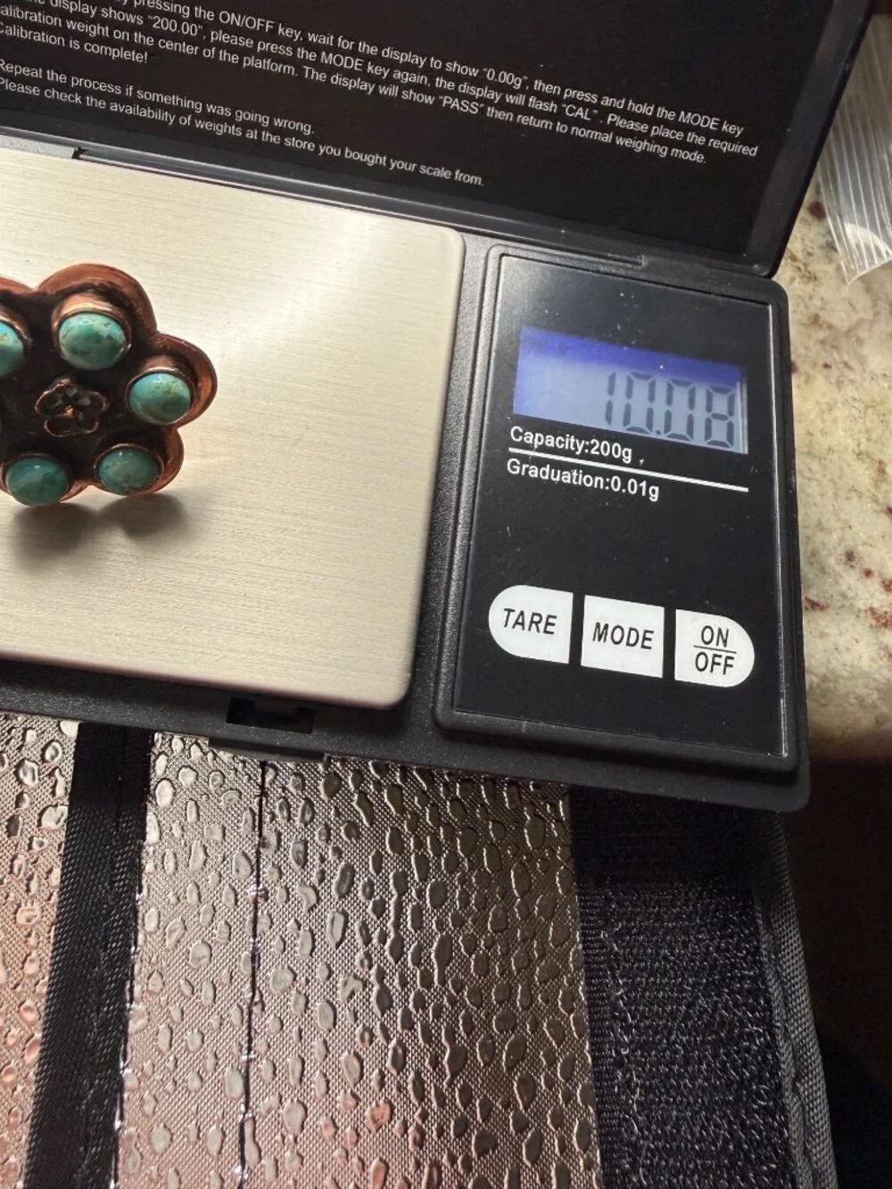 Artisan crafted Mohave Turquoise Copper Cluster Flower Ring Adj Rustic Boho 10g